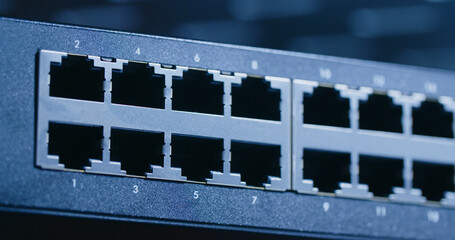 Closeup shot of a computer network switch