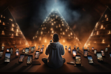 Poster - A series of social media posts sharing and spreading conspiracy theories, illustrating the role of online platforms in amplifying such beliefs. Generative Ai.