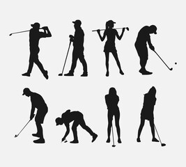 Wall Mural - golf player silhouette collection. isolated on white background. sports theme, hobby. graphic vector illustration.