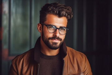 Poster - Portrait of a handsome young man on the street at night.