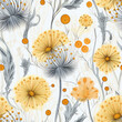 seamless pattern with dandelions, seamless floral background, dandelion background, vintage dandelion pattern, retro dandelion pattern