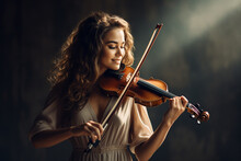 A Woman Skillfully Playing A Violin, Her Eyes Closed As She Feels The Music