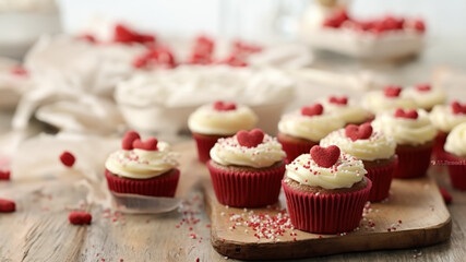 Wall Mural - Valentine's red velvet cupcakes with room for text created with Generative AI technology