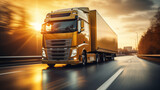 Fototapeta Sawanna - Extreme close up of a truck driving down a highway at sunny day