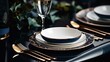 Elegant porcelain dinner set. Luxury ceramics tableware setting