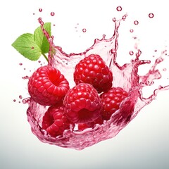 Wall Mural - raspberries splashing in the water