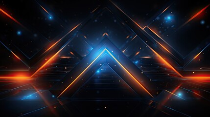 Wall Mural - Futuristic abstract technology background geometric vector with orange and blue light stars