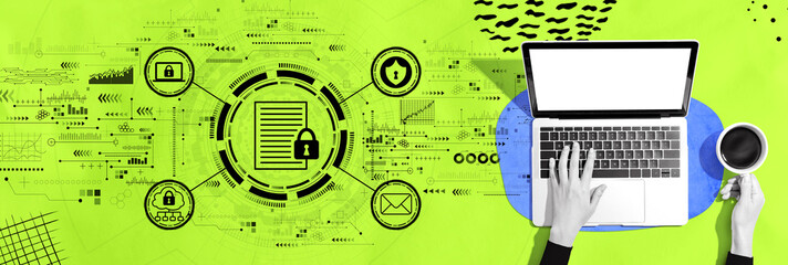 Poster - Data protection concept with person using a laptop computer