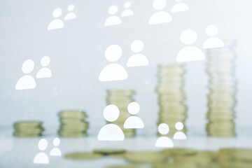Poster - Abstract virtual social network concept on stacks of coins background. Multiexposure