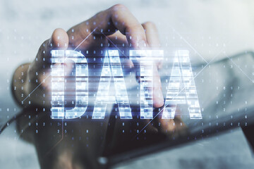 Aufkleber - Creative Data word sign and finger clicks on a digital tablet on background. Multiexposure