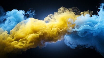Poster - Generative AI : Ukrainian flag performed from color smoke on the white background.