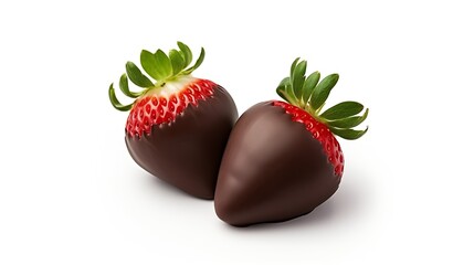 Poster - Generative AI : Chocolate-covered strawberries on isolated white background