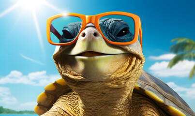 Wall Mural - Happy turtle wearing sunglass for a commercial advertisement image