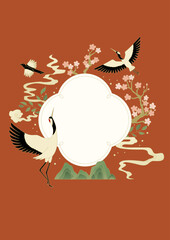 Wall Mural - Korean traditional illustration with birds, plants and clouds.