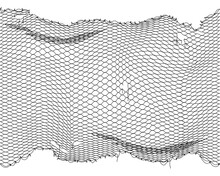 Fish Net Background, Fishnet Pattern With Vector Texture Of Fishing Sport Gear. Fisherman Rope Trap Of Black White Grids With Holes, Waves And Strings. Vintage Thread Mesh Pattern For Fishery, Fishing