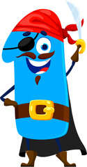 Aufkleber - Cartoon funny number one pirate and corsair character. Isolated vector playful digit 1 math personage wear red bandana and eye patch exudes confidence and positivity, with its piratical personality