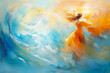 Painting of beautiful woman in angel or princess style.abstract art background