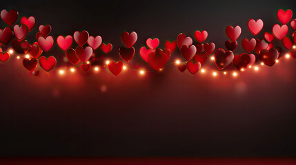 Wall Mural - Valentine's day background with red hearts and bokeh lights.