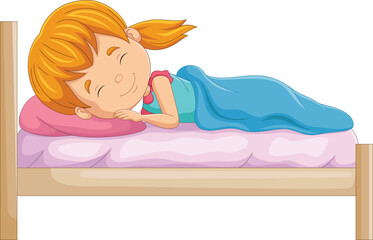 Wall Mural - Cartoon little girl sleeping in bed