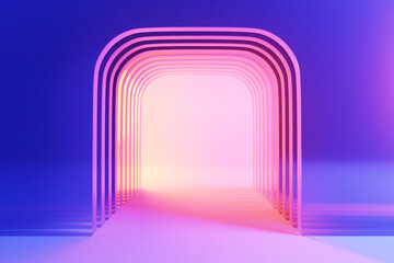 Poster - Purple  arch hallway corridor abstract background minimal conceptual 3D rendering