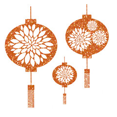 Orange glitter Chinese lanterns flower. asian new year lamps. Chinese new year. Design for decorating,background, wallpaper, illustration