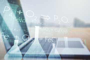 Poster - Creative chemistry concept on modern laptop background. Multiexposure