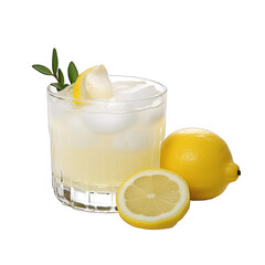 Wall Mural - White Negroni in a Rocks Glass Appearing Pale Yellow With a Lemon Twist Garnish. It Has a Slightly Cloudy Appearance.. Isolated on a Transparent Background. Cutout PNG.