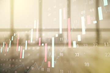 Aufkleber - Double exposure of virtual creative financial diagram on empty room interior background, banking and accounting concept