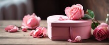 heart shaped gift box pink decorated with roses