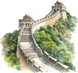 Watercolor Great Wall of China on white background