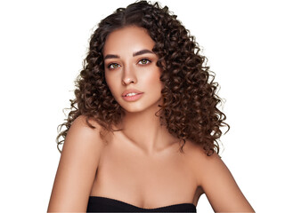 Wall Mural - fashion studio portrait of beautiful smiling woman with afro curls hairstyle. fashion and beauty
