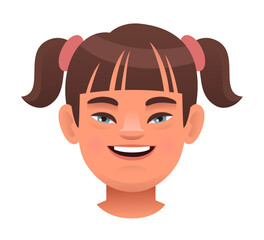 Wall Mural - Face of a cheerful girl with down syndrome. Expression on the face of a sunny child. Avatar of a girl with the genetic disease