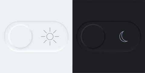 Poster - Day and night slide. Button to turn on and off the dark and light theme. Neomorphism style slider. Vector EPS 10