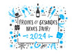 Frohes neues gesundes Jahr blau weiß - Neujahrsgrüße  2024  mit deutschem Text