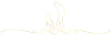 Illustration Of A Gold Line Art Father And Child With Ball Of Vector