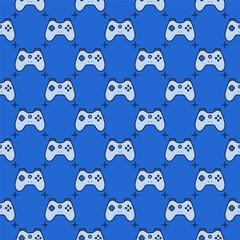 Poster - Gamer Game Controller vector Gamepad colored blue seamless pattern