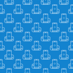 Poster - Mobile Game Controller vector Gamepad for Smartphone outline blue seamless pattern
