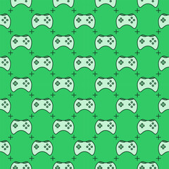 Poster - Videogame Controller vector Wireless Console Joypad green seamless pattern