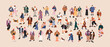 © Good Studio - Young people in fashion outfits set. Tiny male and female characters walking in trendy apparel, modern style. Stylish men, women trendsetters in casual clothes. Isolated flat vector illustrations