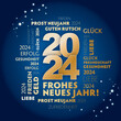 Neujahrsgrüße 2024 - goldene Schrift auf blauem Hintergrund - deutscher Text - quadratisches Format