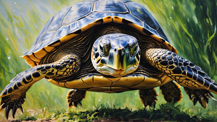 Canvas Print - Watercolor turtle illustration created with AI.