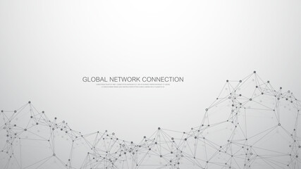 Aufkleber - Global network connection banner design template. Header social network communication in the global business concept. Big data visualization. Internet technology