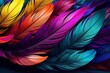 3d abstraction colorful feathers leave on living wall wallpaper. Bright color seamless pattern peacock feathers background, Generative AI