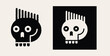 Punk skull icon with mohawk. Vector black and white illustration.