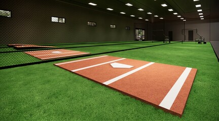 Indoor Batting Cages For Baseball & Softball 3d rendering illustration