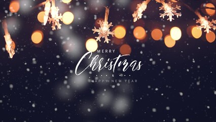 Wall Mural - merry christmas and happy new year concept, christmas snowflakes lights with falling snow, snowflake