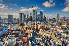 Aerial view of the city center and financial district, Frankfurt am Main, Hesse, Germany