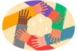 Diverse people hold hands in circle