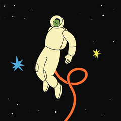 Wall Mural - person flying in outer space. white space suit. astronaut or spaceman. cute character. cartoon flat 