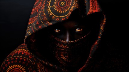 Canvas Print - A person wearing a hooded robe with eyes peering out, AI